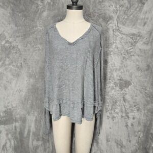 Free People Gray Laguna Thermal Waffle Knit Oversized V Neck Top XS Flowy Boho